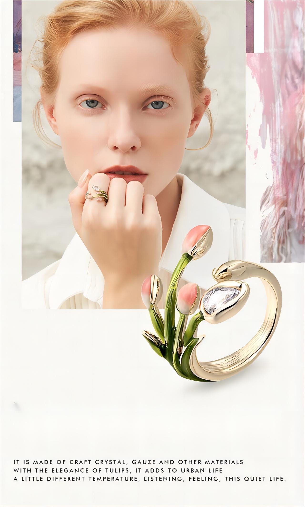 Crystal Inlaid Enamel Tulip Ring GEM586