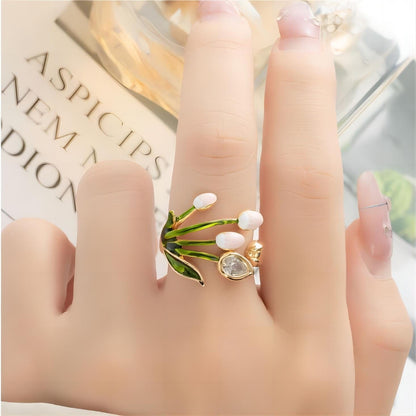 Crystal Inlaid Enamel Tulip Ring GEM586