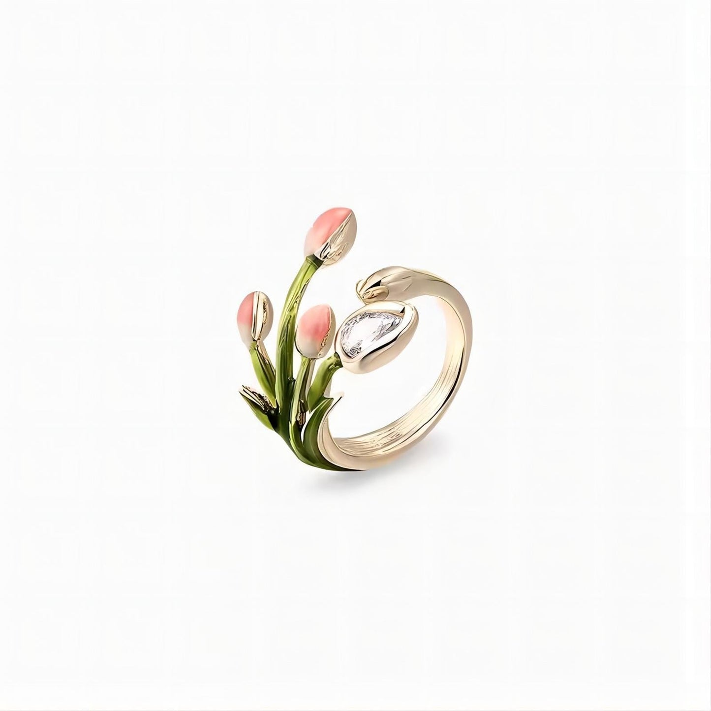 Crystal Inlaid Enamel Tulip Ring GEM586