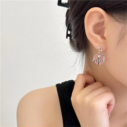 Crystal Star Heart Dangle Earrings