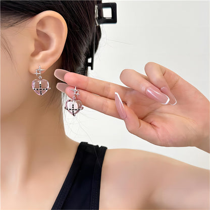 Crystal Star Heart Dangle Earrings