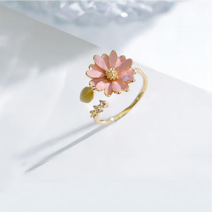 Pink Enamel Daisy Ring