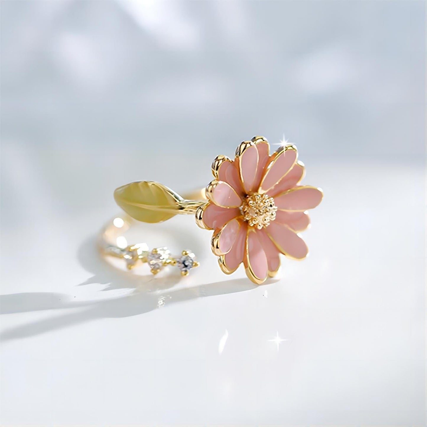 Pink Enamel Daisy Ring