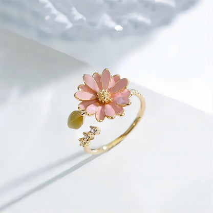 Pink Enamel Daisy Ring