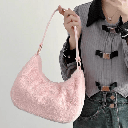 Pink Plush Shoulder Tote Bag