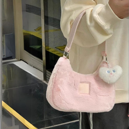 Pink Plush Shoulder Tote Bag