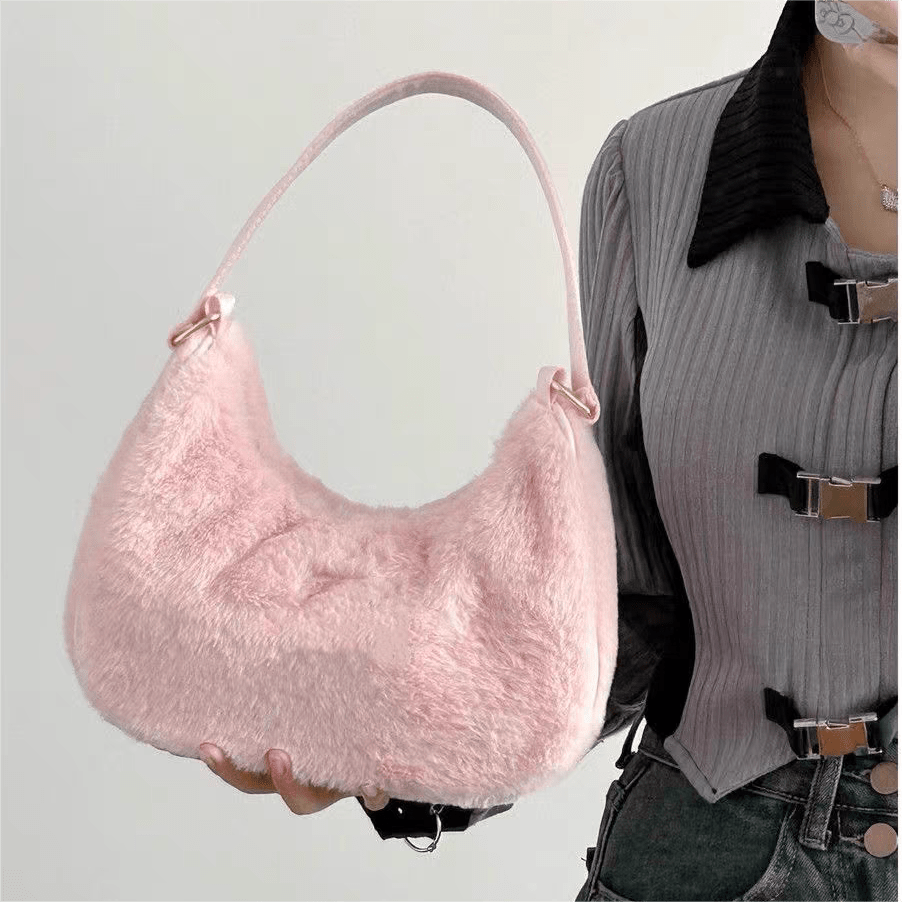 Pink Plush Shoulder Tote Bag