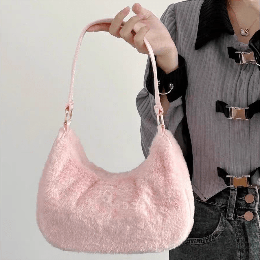 Pink Plush Shoulder Tote Bag