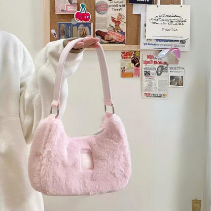 Pink Plush Shoulder Tote Bag