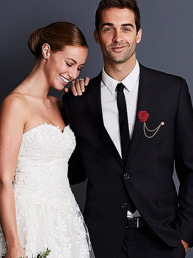 Rose – Chain Men's with Lapel Elegant Gold Pin Red