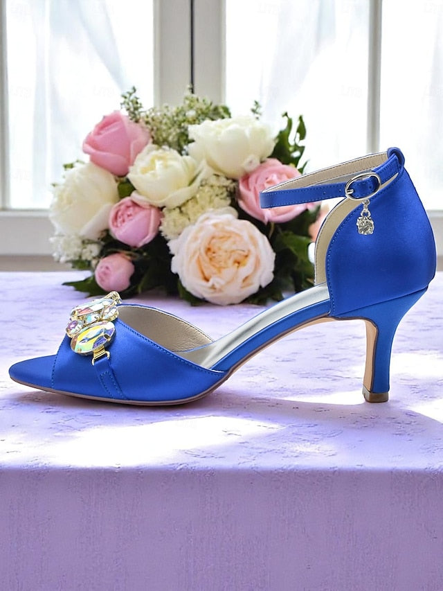 Ankle Heels and Open Satin Women's Strap Black with Toe