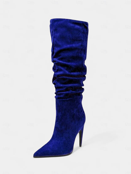 Boots Toe Velvet Pointed - Green Slouch Women's High Knee