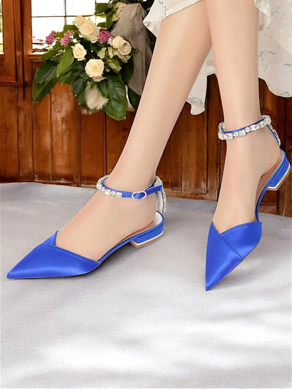Satin Shoes Chic Black Wedding Crystal-Ankle with Strap –
