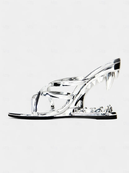 Sculpted Design Flat with Unique - Metallic Heel Sandals Gold