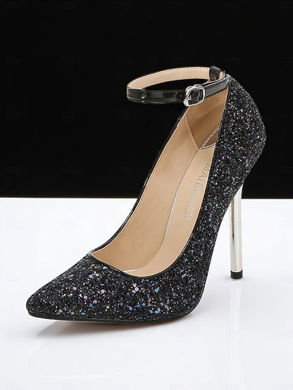 Pointed – Women's Stiletto Gold Glitter Sparkly Heels Toe
