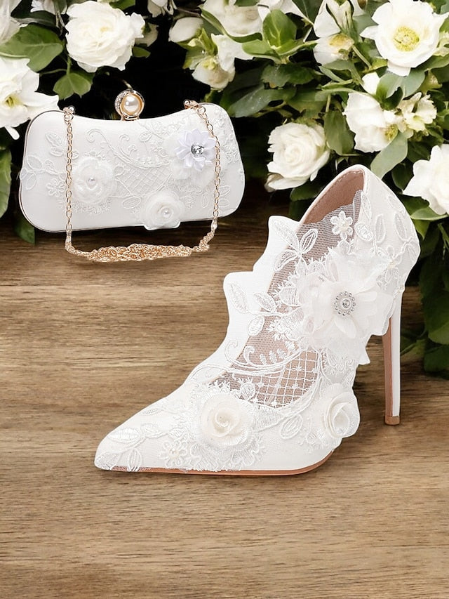 with Floral Shoes Embellishments Wedding Lace White