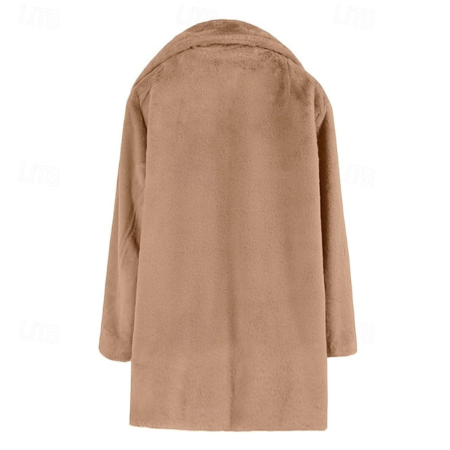 Women's Comfortable Faux Warm Coat Fur Pocket Casual