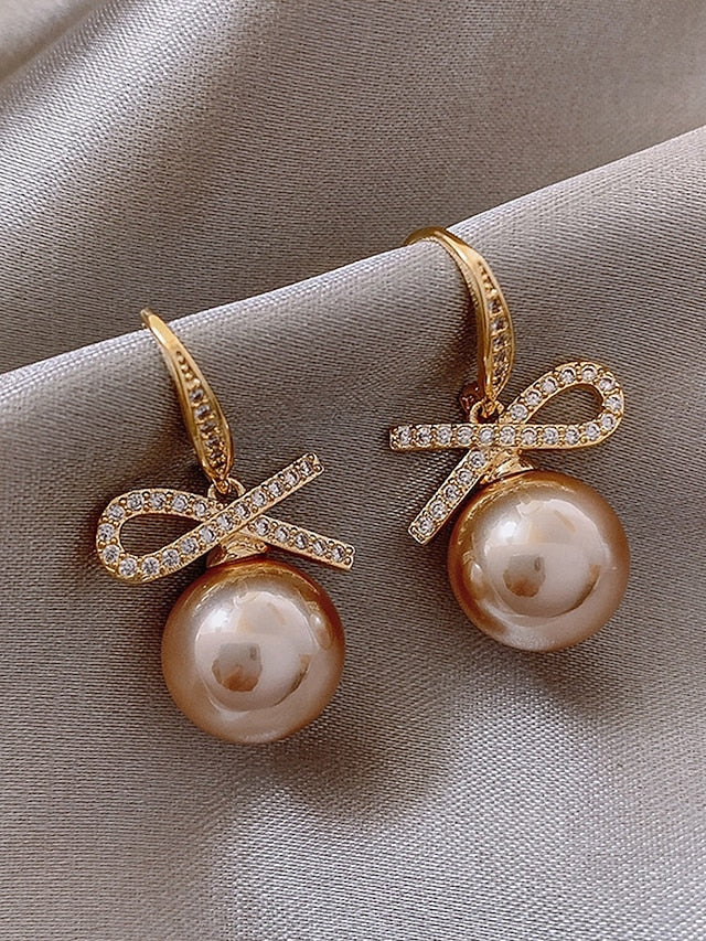 with Women's Pearl Earrings Rhinestone Bow Christmas and