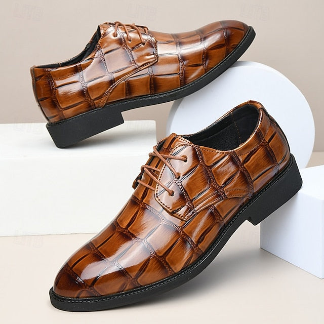 Leather Crocodile-Pattern Shoes Men's Brown