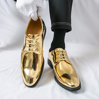 – Gold Leather Sleek Shiny for Lace-Up Men Patent Shoes