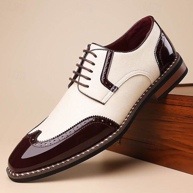 Faux Shoes Oxford Burgundy and Wingtip White Leather Men's