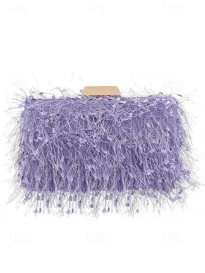 Women's Evening with Feathered Clutch Chic Strap Chain
