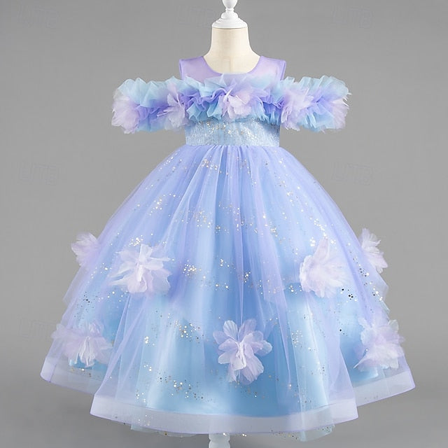 Flower Kids Sleeve Wedding Special Girls' Party Dress Short