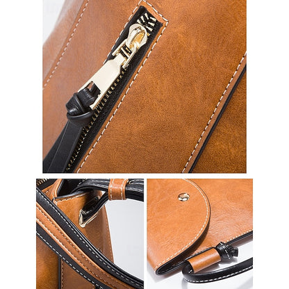 Faux Leather Shoulder 4-Piece Handbag Bag Women's – Set