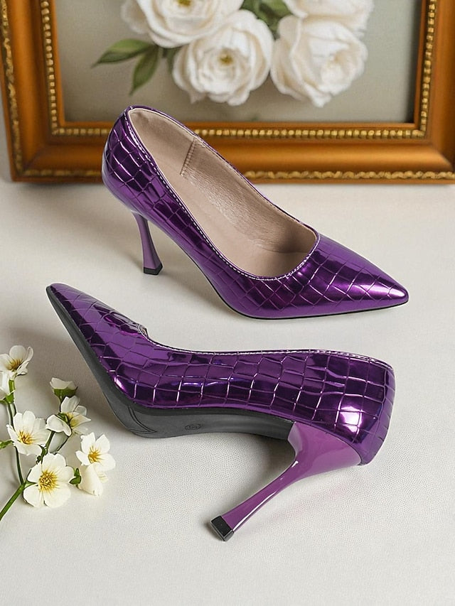 Silver PU Leather Heels Toe Pointed Women's Patent