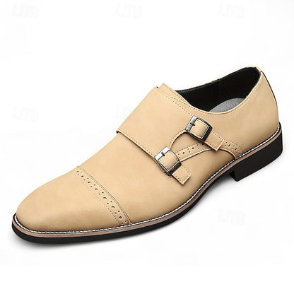 Faux Monk Double Shoes Beige Strap with Leather Men's