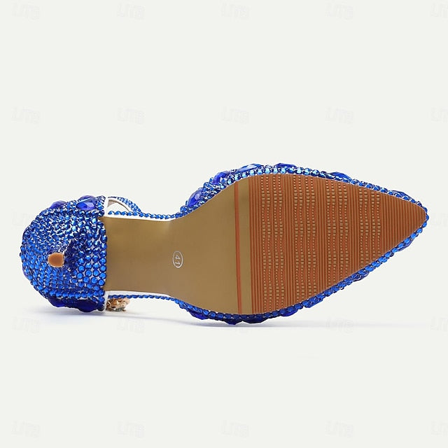High Rhinestone Slingback Crystal Women's Heels Pointed-Toe