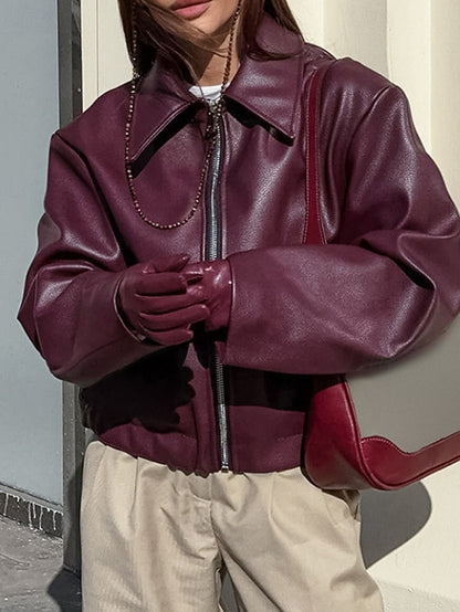 Warm Jacket Zipper Women's Comfortable Faux Pocket Leather