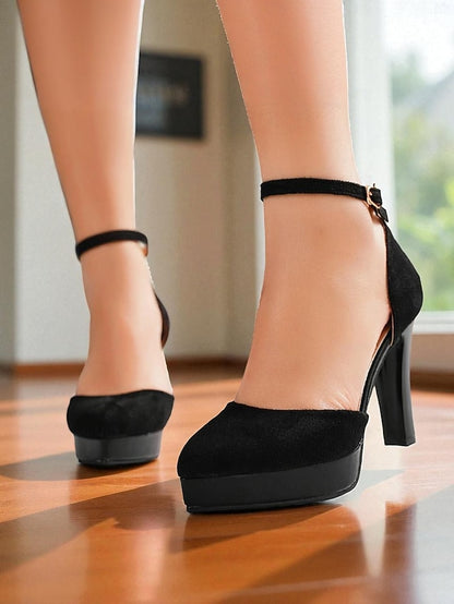 Strap Platform Suede Ankle Burgundy High Heel 1950s Women's