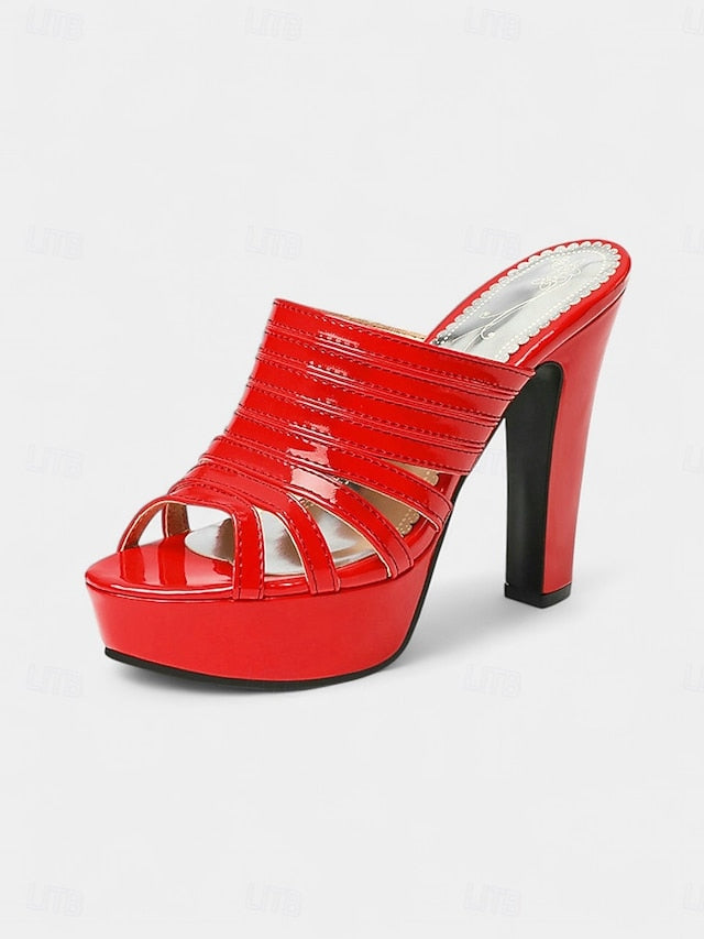 Platform Women's Strappy White Mule Heels - Open-Toe