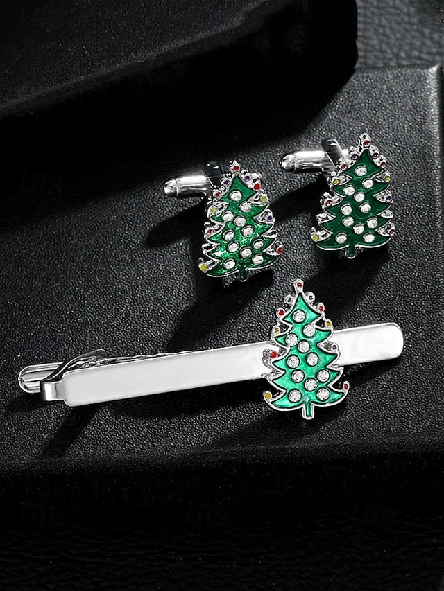 - Clip and Christmas Festive Tie Cufflinks Set Tree Men's