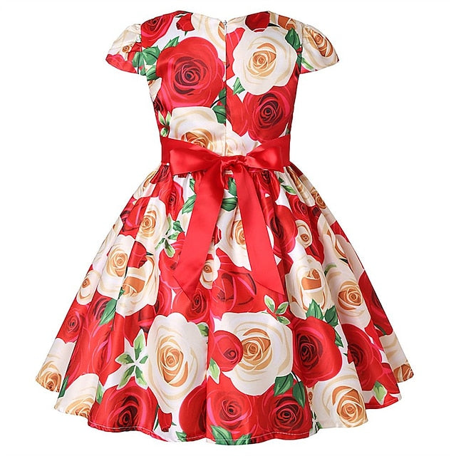 Flower Girls' Short Dress Sleeve Kids Party Floral