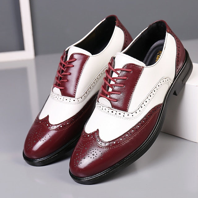 Men's Shoes Burgundy and Oxford Brogue Wingtip White