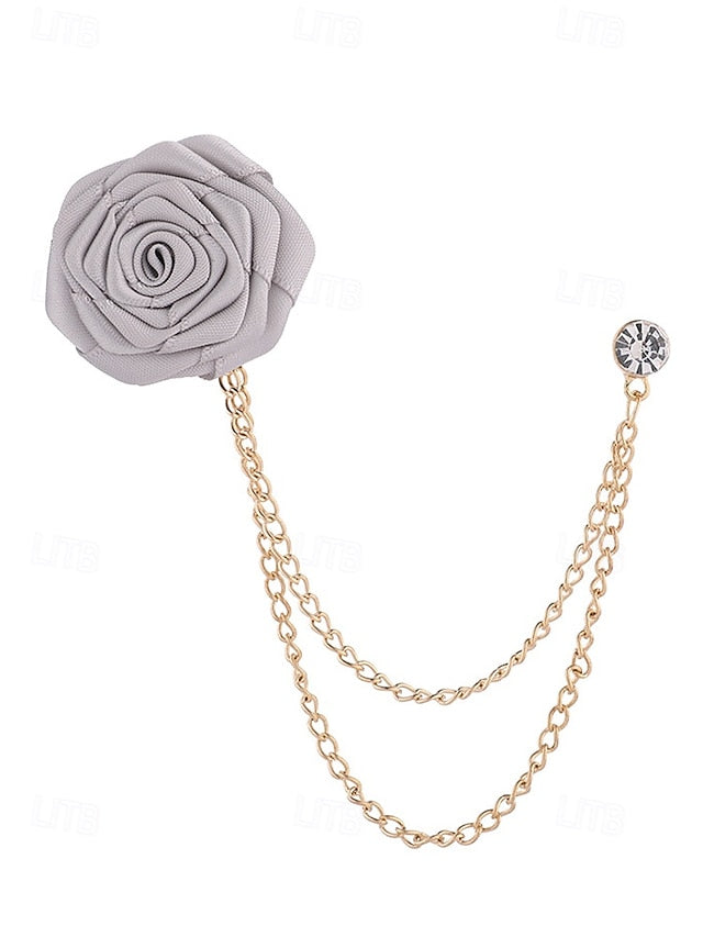 Rose – Chain Men's with Lapel Elegant Gold Pin Red