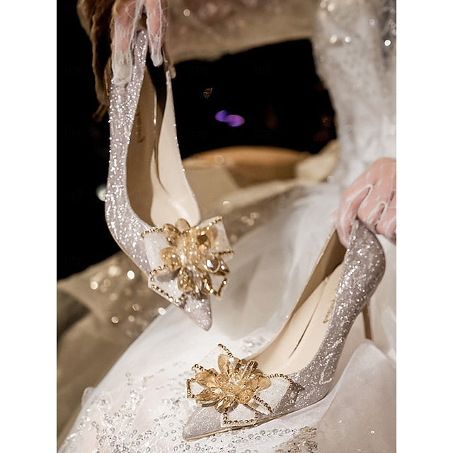 Shoes High – for Glitter Heels Wedding Sparkling Women Silver