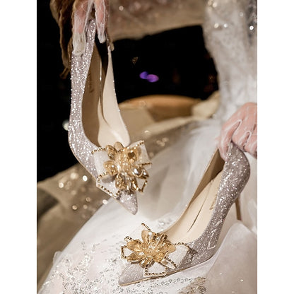 Shoes High – for Glitter Heels Wedding Sparkling Women Silver
