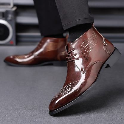 Leather Ankle Men's Faux Glossy Burgundy Wingtip Brogue