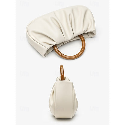 Clutch Faux with Bag Leather Women's Acrylic Tote Pleated