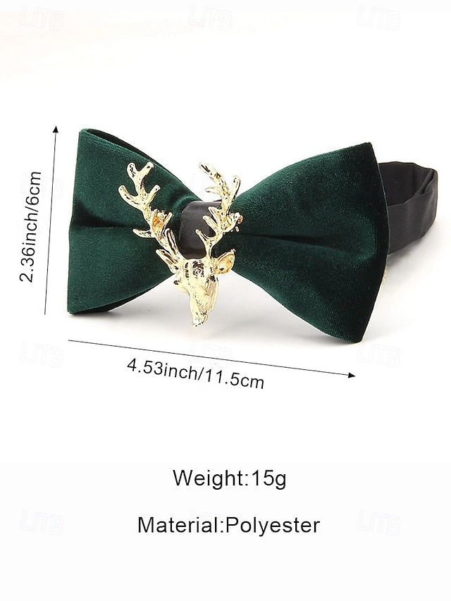 Tie Head Pin Gold Bow with Velvet Deer Men's