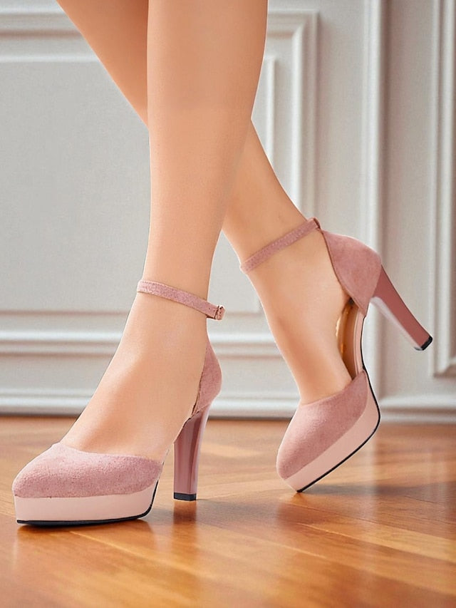 Strap Platform Suede Ankle Burgundy High Heel 1950s Women's