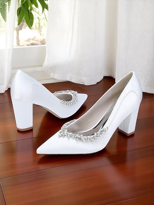 Women's Block Satin Wedding Heel Pumps Pink