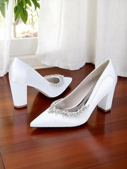 Women's Block Satin Wedding Heel Pumps Pink