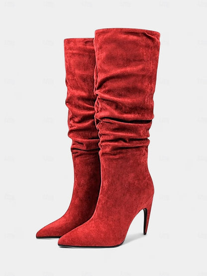 Boots Toe Velvet Pointed - Green Slouch Women's High Knee