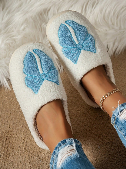 Bowknot - White Red Women's and Design Soft with Slippers