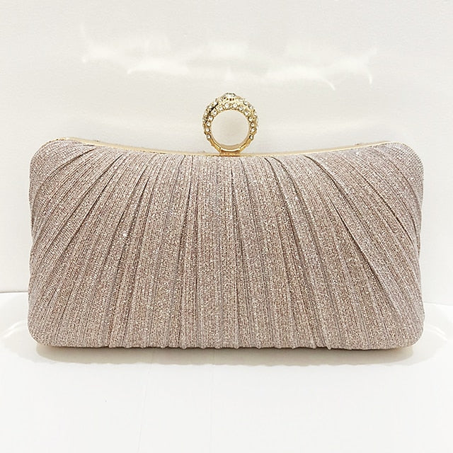with Glitter Bag Clutch Evening Ring Elegant Gold Rhinestone