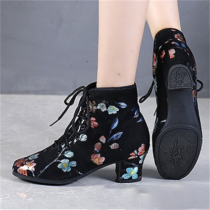 Floral for – Low Comfortable Shoes Lace-up Women Dance Black